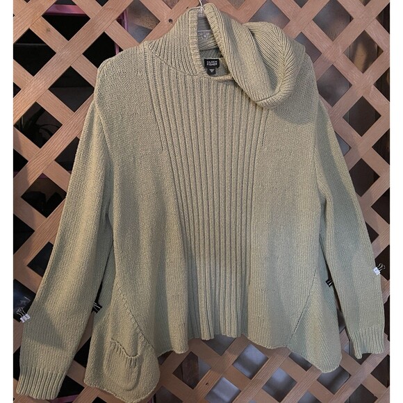 EILEEN FISHER Thyme Silk Blend Cable Knit Hooded Pull-over Lagenlook Sweater XL - Picture 6 of 11